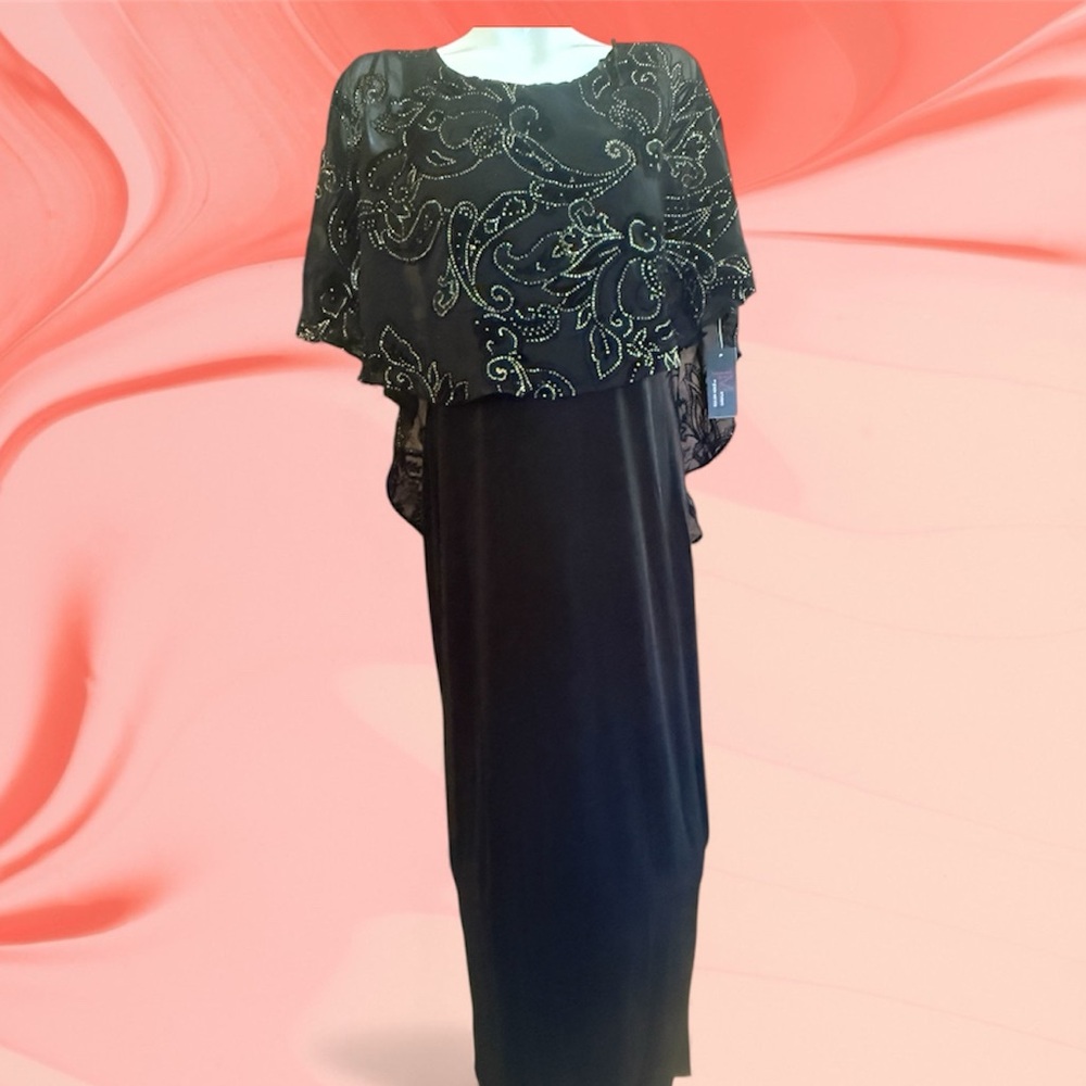 ✨ JM Studio John Meyer Black Gold Beaded Maxi Dress Size 6 NWT Formal Gown